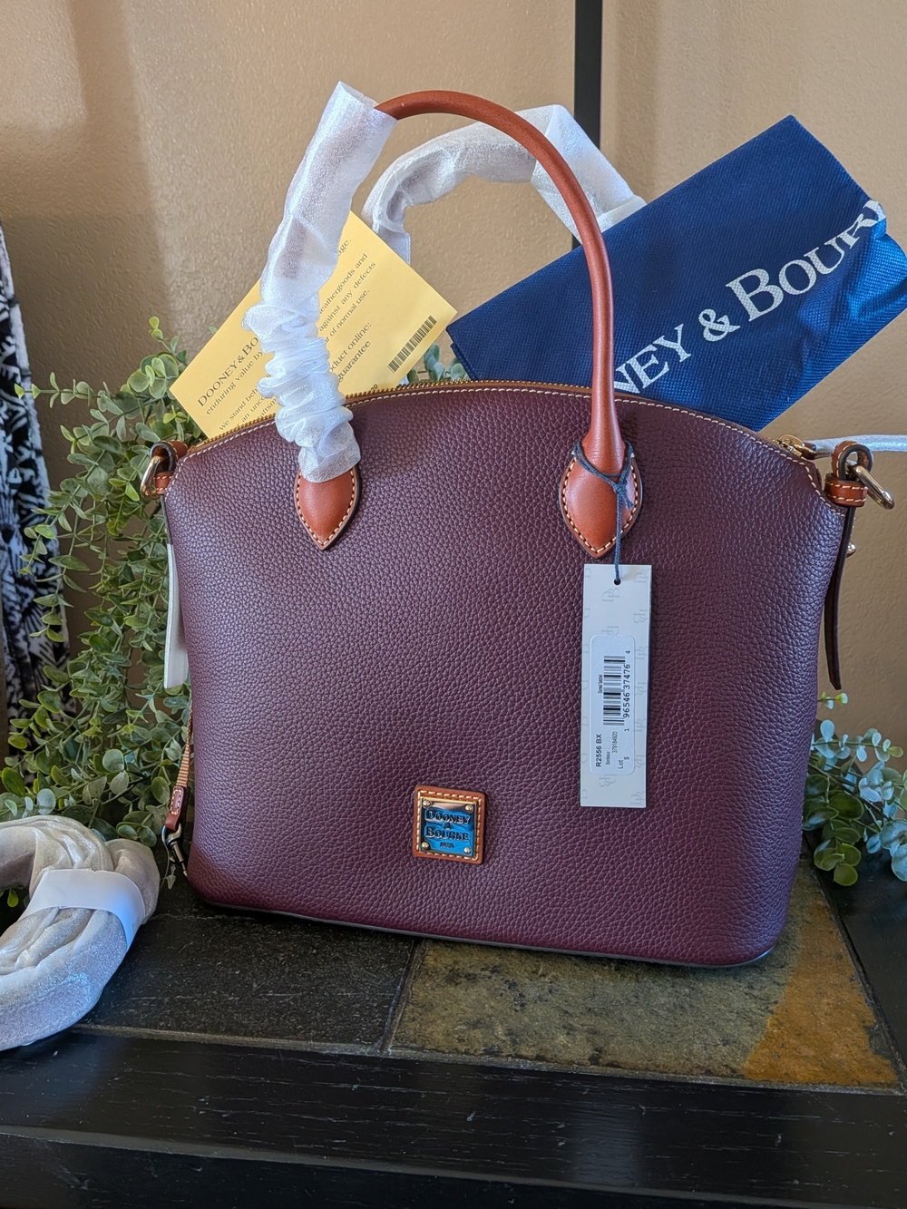 NWT! Dooney & Bourke Pebble Grain Domed Satchel in BORDEAUX - - Picture 8 of 9
